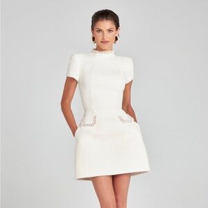 NADINE MERABI Cream Mini Dress with Chain Detail